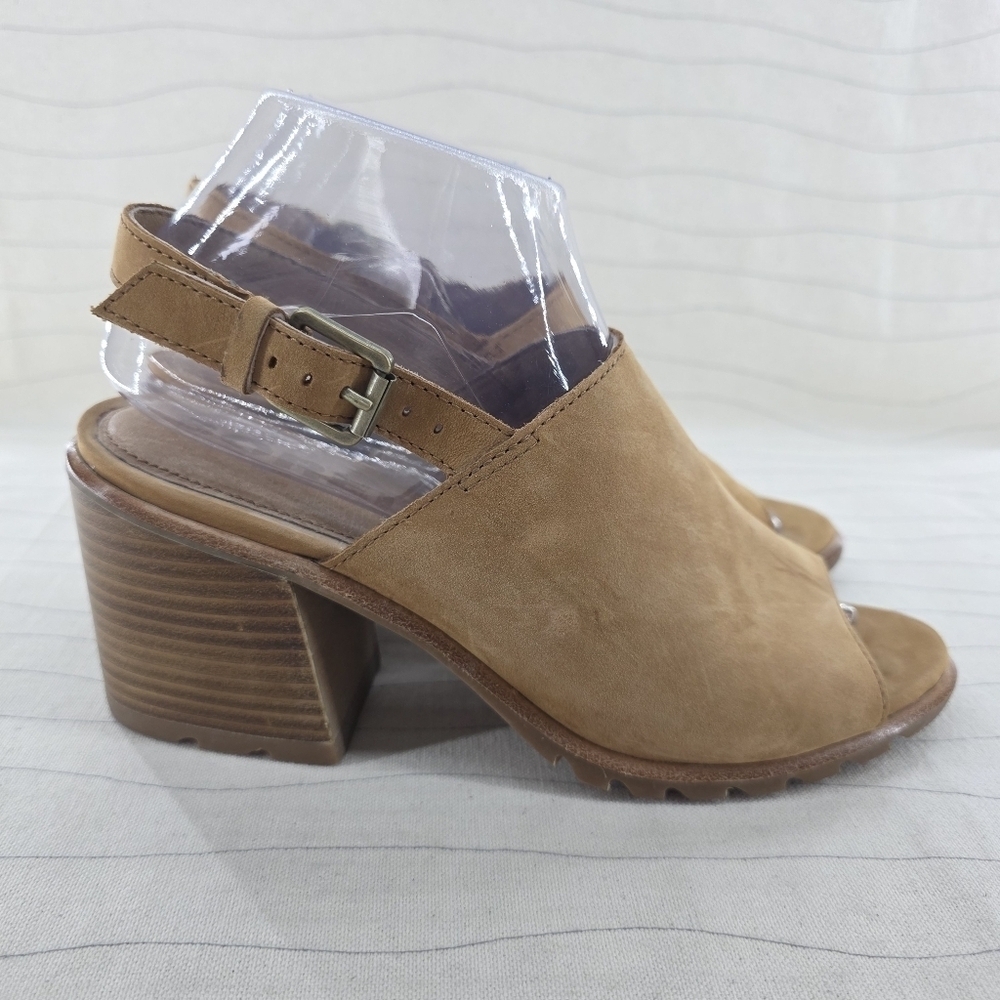 Sorel Womens Nadia Slingback Tan Leather Sandals Heels Shoes NL3241-224 Size 8